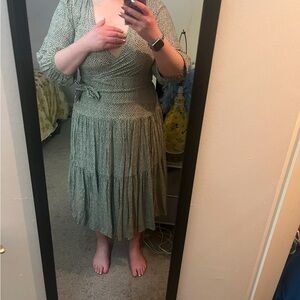 Petal & Pup Green Wrap Midi Dress with V-Neck